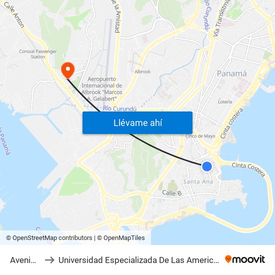 Avenida B to Universidad Especializada De Las Americas (Udelas) map