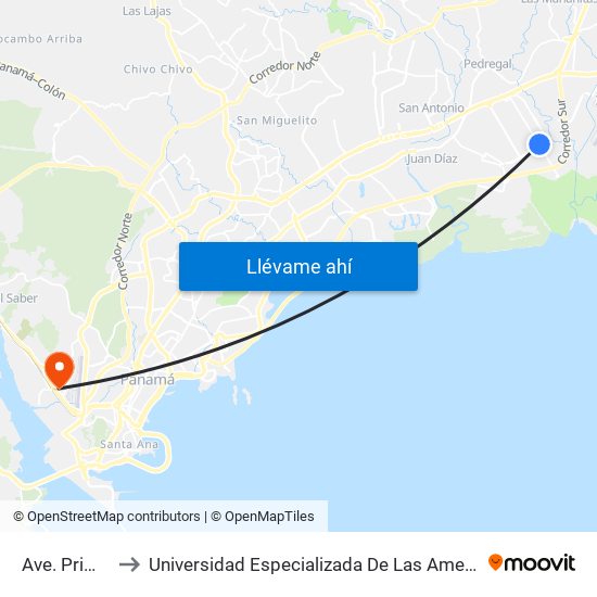 Ave. Primera-I to Universidad Especializada De Las Americas (Udelas) map