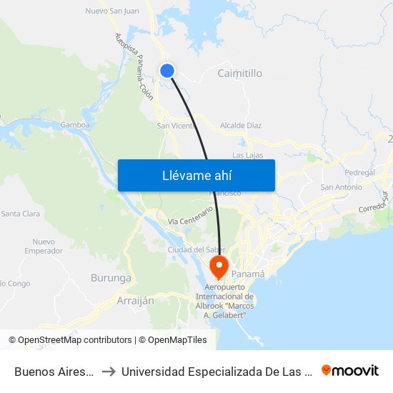 Buenos Aires Interna-I to Universidad Especializada De Las Americas (Udelas) map