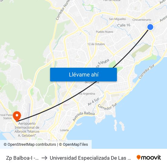 Zp Balboa-I - Bahía 1 to Universidad Especializada De Las Americas (Udelas) map