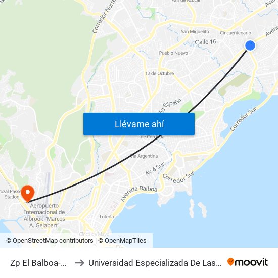 Zp El Balboa-R - Bahía 1 to Universidad Especializada De Las Americas (Udelas) map