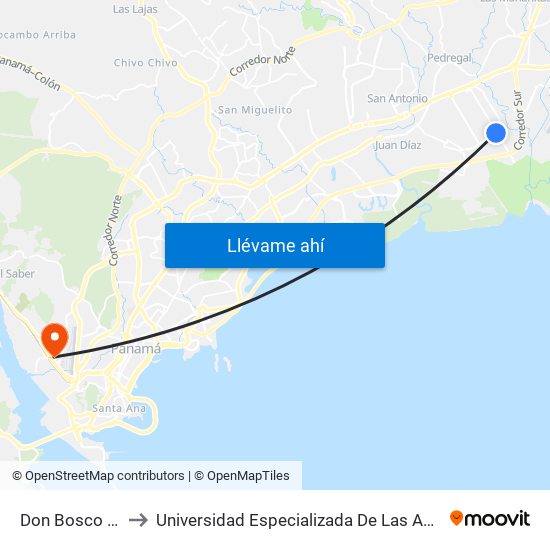 Don Bosco Interna to Universidad Especializada De Las Americas (Udelas) map