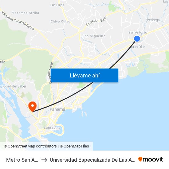 Metro San Antonio-I to Universidad Especializada De Las Americas (Udelas) map