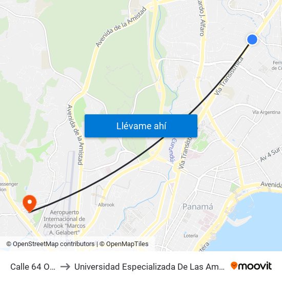 Calle 64 Oeste-I to Universidad Especializada De Las Americas (Udelas) map