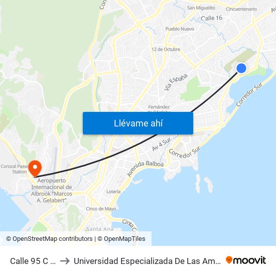 Calle 95 C Este-I to Universidad Especializada De Las Americas (Udelas) map