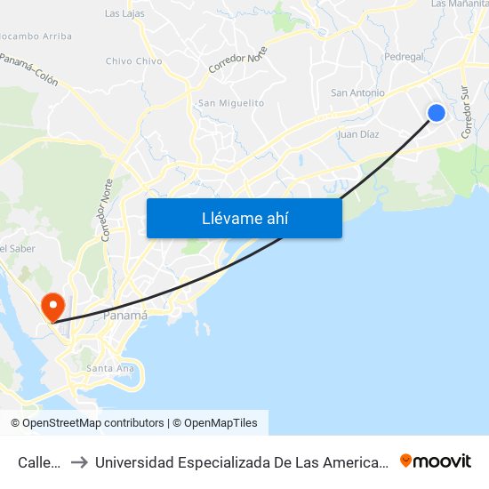 Calle 6-I to Universidad Especializada De Las Americas (Udelas) map