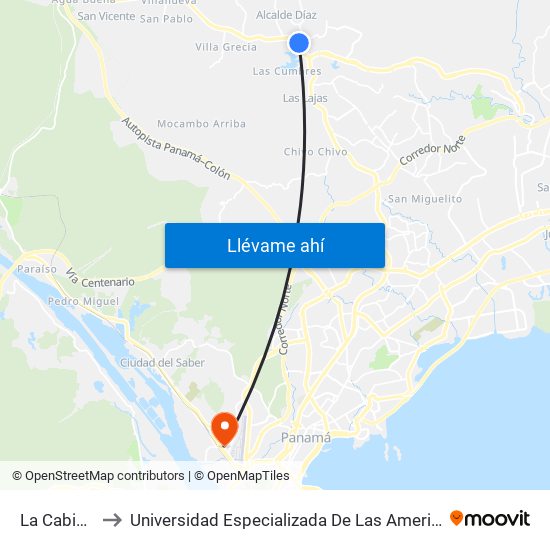 La Cabima-R to Universidad Especializada De Las Americas (Udelas) map