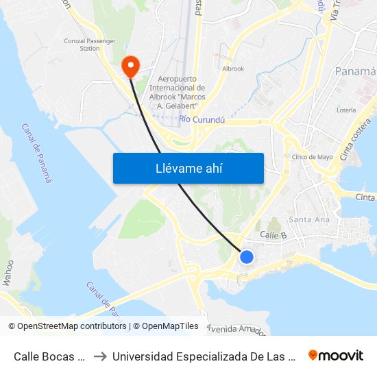 Calle Bocas Del Toro to Universidad Especializada De Las Americas (Udelas) map