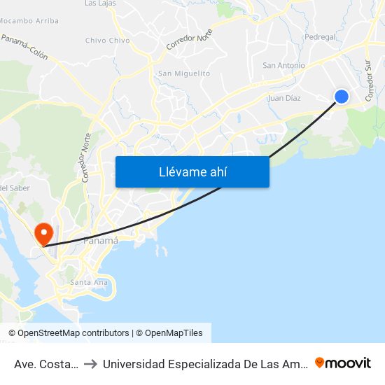 Ave. Costanera-I to Universidad Especializada De Las Americas (Udelas) map