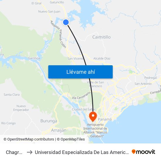 Chagres-R to Universidad Especializada De Las Americas (Udelas) map