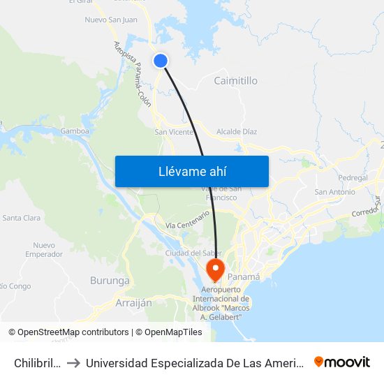Chilibrillo-R to Universidad Especializada De Las Americas (Udelas) map