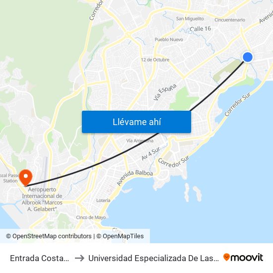 Entrada Costa Del Este-I to Universidad Especializada De Las Americas (Udelas) map