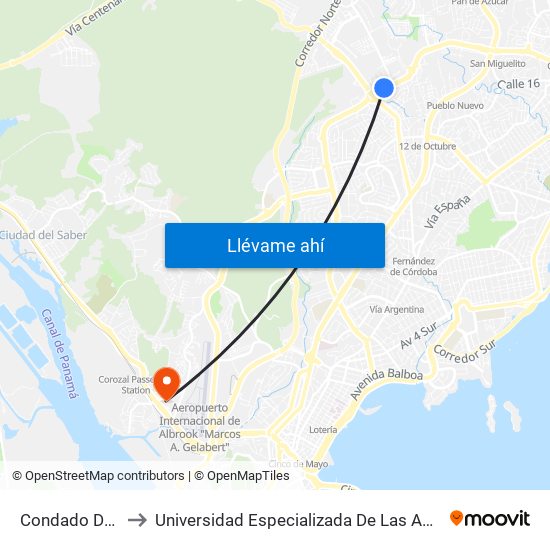 Condado Del Rey-I to Universidad Especializada De Las Americas (Udelas) map