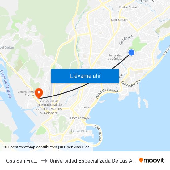 Css San Francisco-I to Universidad Especializada De Las Americas (Udelas) map