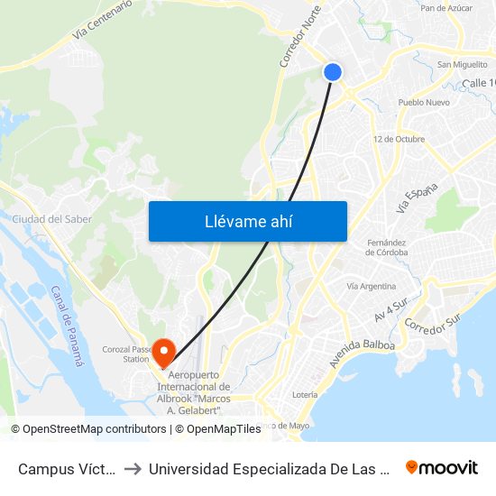Campus Víctor Levi-I to Universidad Especializada De Las Americas (Udelas) map