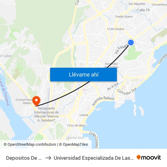 Depositos De Panama-R to Universidad Especializada De Las Americas (Udelas) map