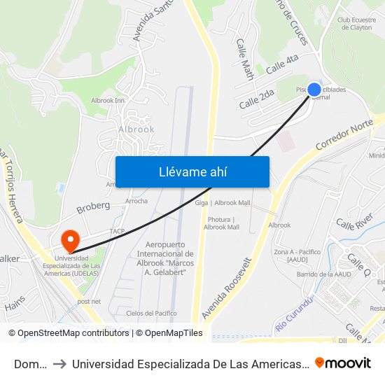 Domo-I to Universidad Especializada De Las Americas (Udelas) map