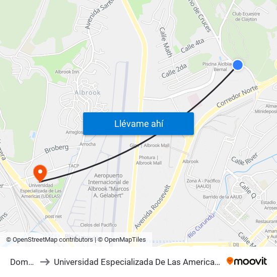 Domo-R to Universidad Especializada De Las Americas (Udelas) map