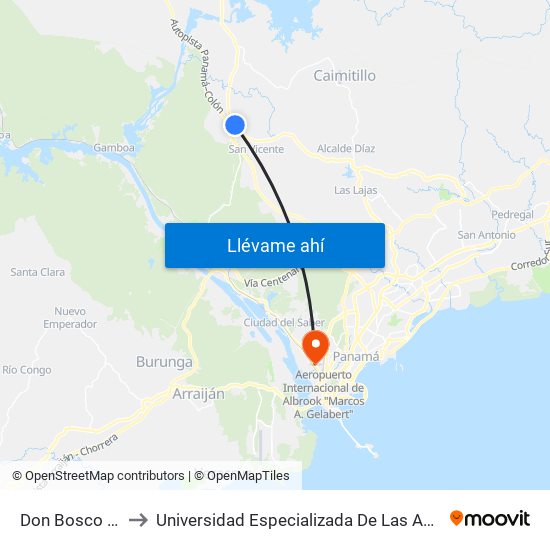 Don Bosco Norte-I to Universidad Especializada De Las Americas (Udelas) map