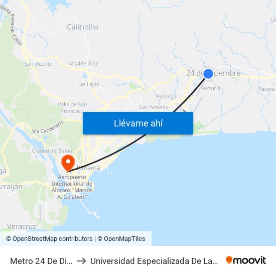 Metro 24 De Diciembre-R to Universidad Especializada De Las Americas (Udelas) map