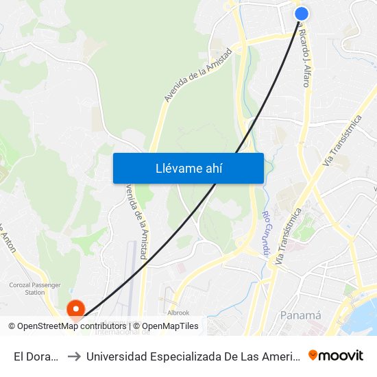 El Dorado-R to Universidad Especializada De Las Americas (Udelas) map