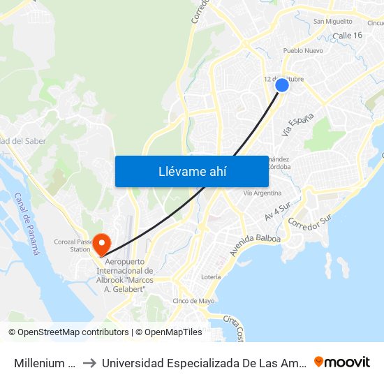 Millenium Park-I to Universidad Especializada De Las Americas (Udelas) map