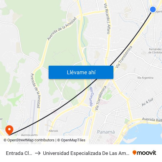 Entrada Club X-I to Universidad Especializada De Las Americas (Udelas) map