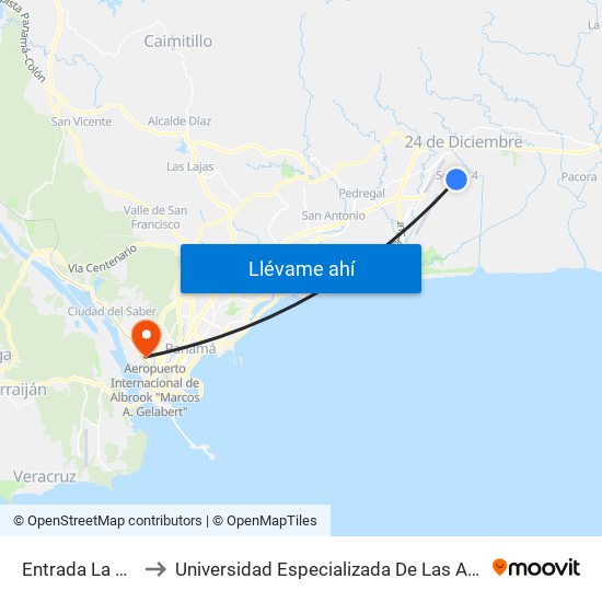 Entrada La Siesta-R to Universidad Especializada De Las Americas (Udelas) map