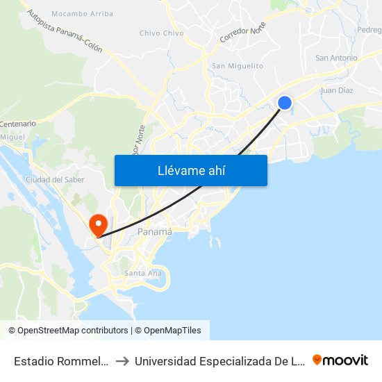 Estadio Rommel Fernandez-R to Universidad Especializada De Las Americas (Udelas) map