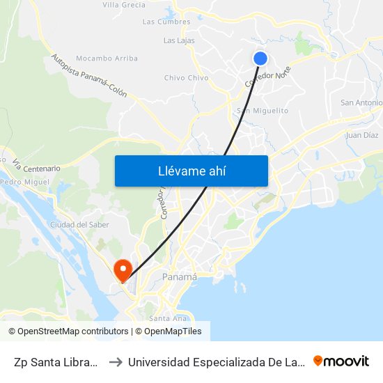 Zp Santa Librada - Bahía 3 to Universidad Especializada De Las Americas (Udelas) map