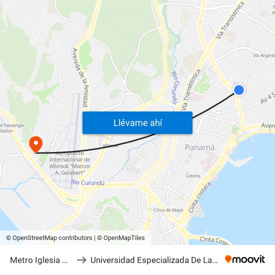 Metro Iglesia Del Carmen to Universidad Especializada De Las Americas (Udelas) map