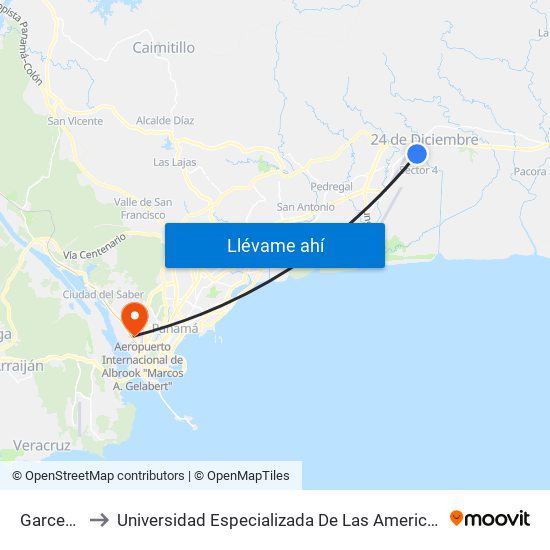 Garceta-R to Universidad Especializada De Las Americas (Udelas) map