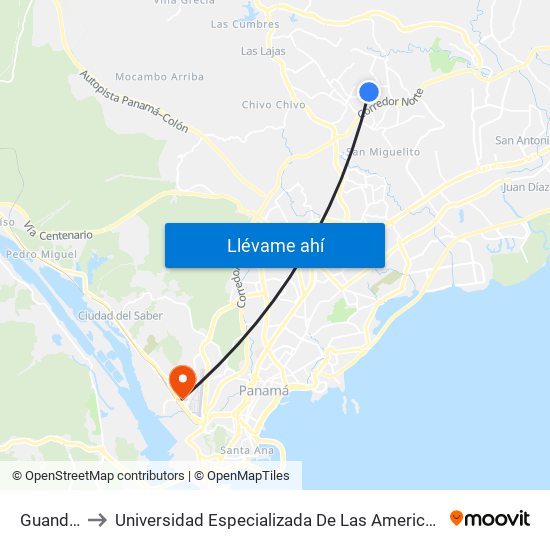 Guandu-R to Universidad Especializada De Las Americas (Udelas) map