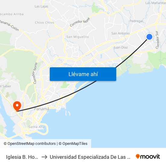 Iglesia B. Horizonte-I to Universidad Especializada De Las Americas (Udelas) map