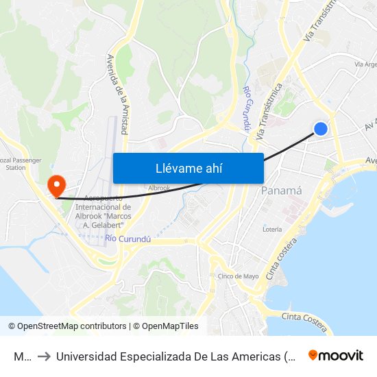 Mef to Universidad Especializada De Las Americas (Udelas) map