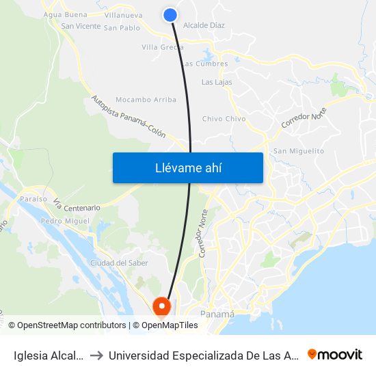 Iglesia Alcalde Diaz to Universidad Especializada De Las Americas (Udelas) map