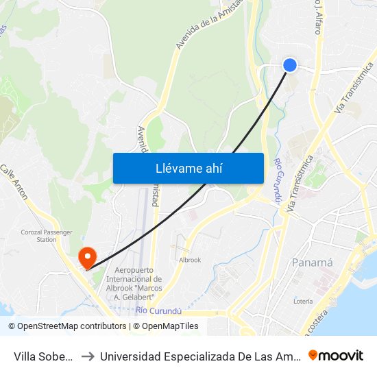 Villa Soberanía-I to Universidad Especializada De Las Americas (Udelas) map