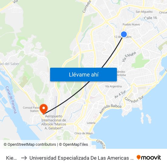 Kiener to Universidad Especializada De Las Americas (Udelas) map