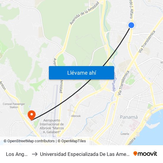 Los Angeles-I to Universidad Especializada De Las Americas (Udelas) map