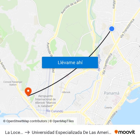 La Loceria-I to Universidad Especializada De Las Americas (Udelas) map