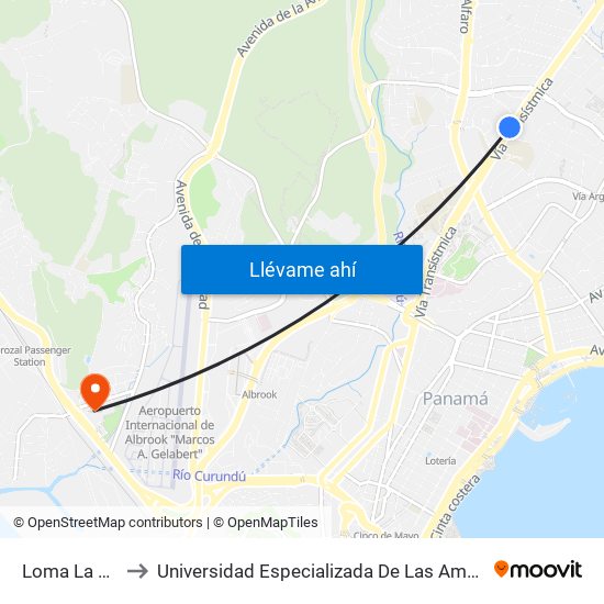 Loma La Pava-I to Universidad Especializada De Las Americas (Udelas) map