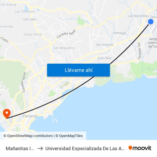Mañanitas Interna-I to Universidad Especializada De Las Americas (Udelas) map