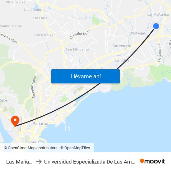 Las Mañanas-R to Universidad Especializada De Las Americas (Udelas) map