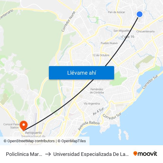 Policlinica Maria Valdes-I to Universidad Especializada De Las Americas (Udelas) map