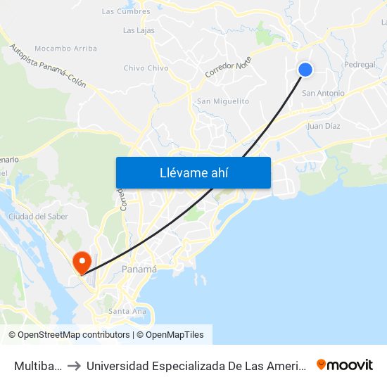 Multibank-I to Universidad Especializada De Las Americas (Udelas) map
