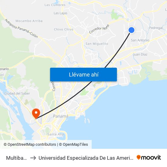Multibank-R to Universidad Especializada De Las Americas (Udelas) map