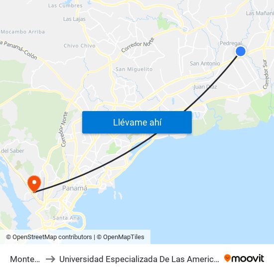 Monteria-I to Universidad Especializada De Las Americas (Udelas) map
