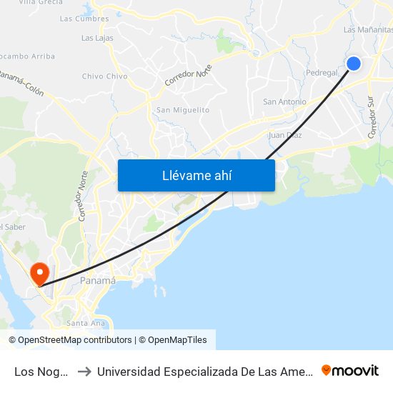 Los Nogales-I to Universidad Especializada De Las Americas (Udelas) map