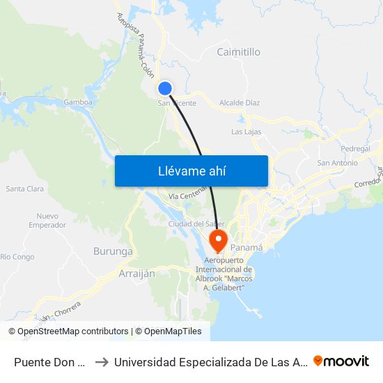 Puente Don Bosco-R to Universidad Especializada De Las Americas (Udelas) map