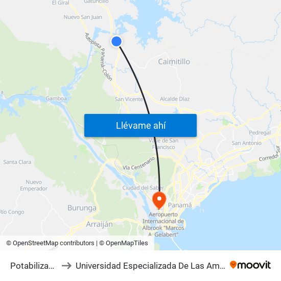 Potabilizadora-R to Universidad Especializada De Las Americas (Udelas) map
